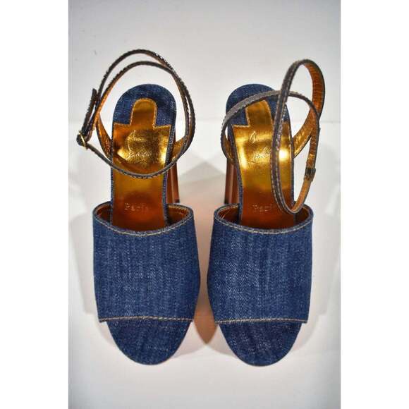 Christian Louboutin Mira Colunata 120 Denim Platform Wedge Sandal Heel Pump 39 - Picture 7 of 12